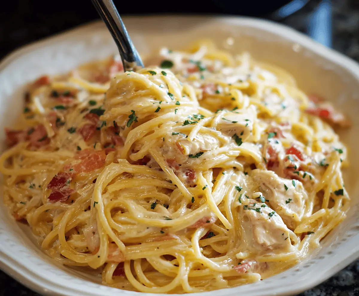 Easy Creamy Crockpot Chicken Spaghetti Recipe