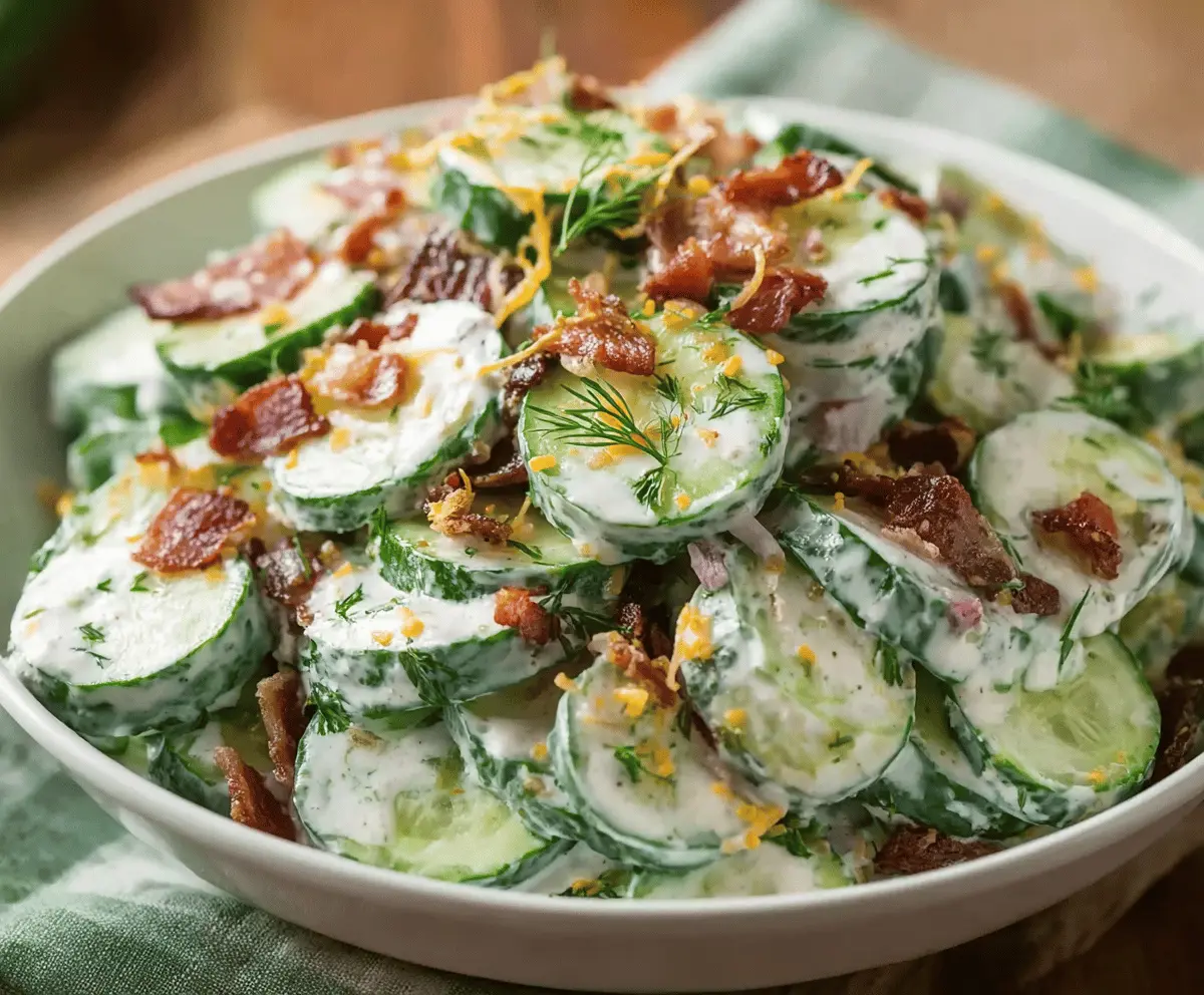 Creamy Cucumber Salad with Bacon and Cheese