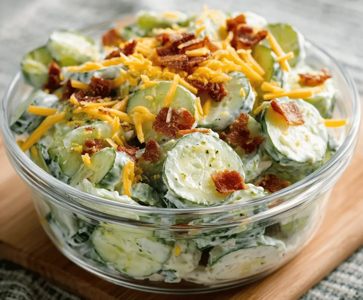 Creamy Cucumber Salad with Bacon and Cheese
