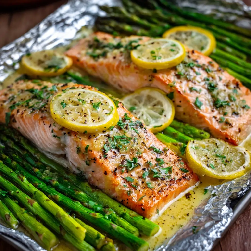 Baked-Salmon-in-Foil-with-Asparagus-and-Lemon-Garlic-Butter-Sauce-in-content