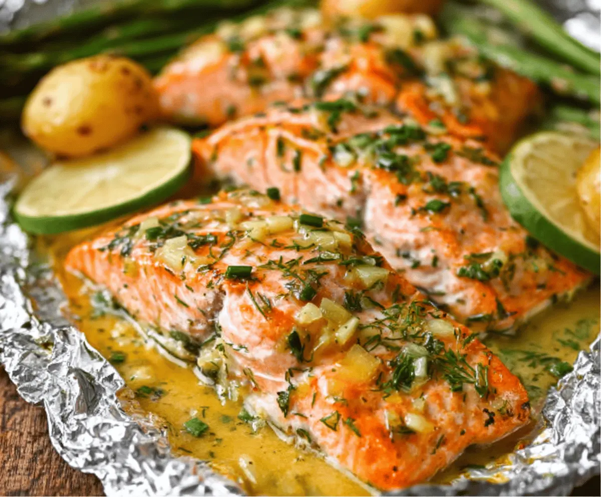 Easy Salmon Foil Packets with Pineapple Lemon Butter