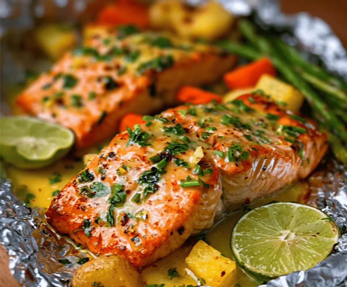 Easy Salmon Foil Packets with Pineapple Lemon Butter