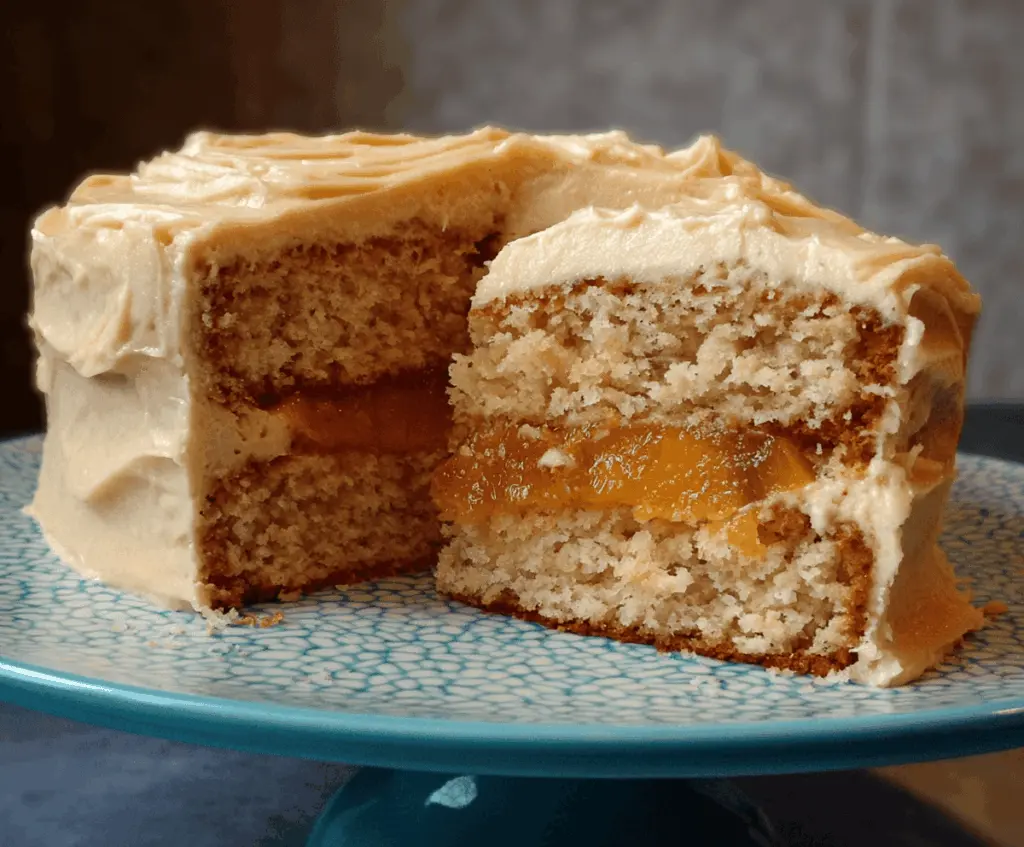 Moist Peach Cake with Brown Sugar Frosting