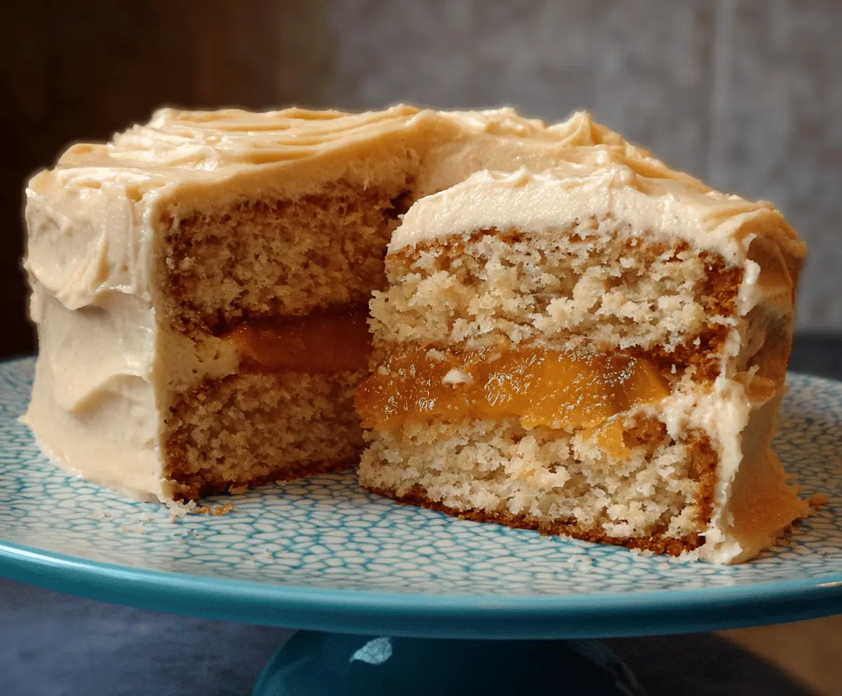 Moist Peach Cake with Brown Sugar Frosting