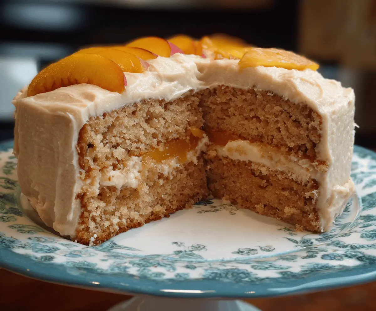 Moist Peach Cake with Brown Sugar Frosting