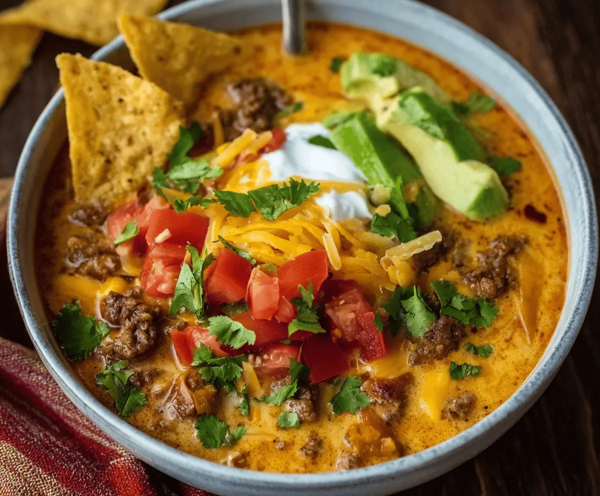 Creamy Cheesy Ground Beef Taco Soup