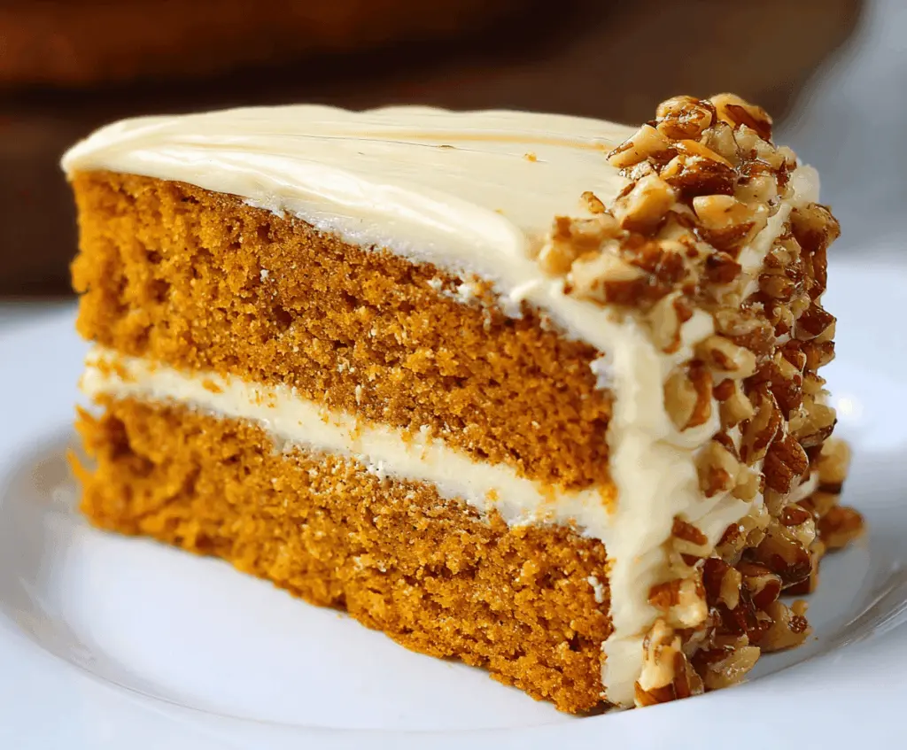 Delicious homemade pumpkin spice cake topped with cream cheese frosting and cinnamon, perfect for fall celebrations.