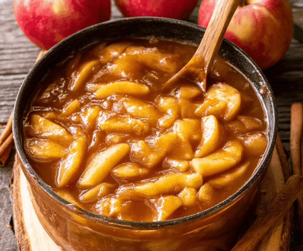 Delicious homemade apple pie filling with tender sliced apples, cinnamon, and sugar in a glass bowl ready for baking.