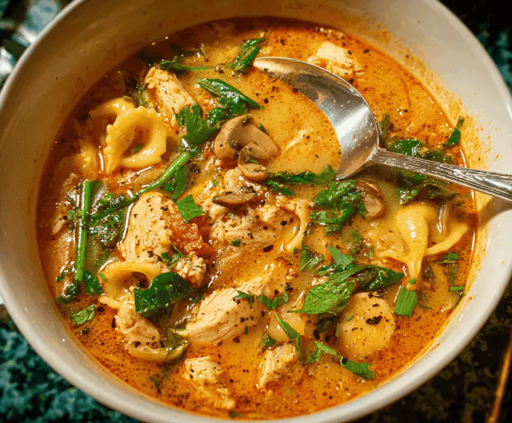 Creamy "Marry Me Chicken" soup with tender chicken, fresh herbs, and a rich, flavorful broth served in a bowl.