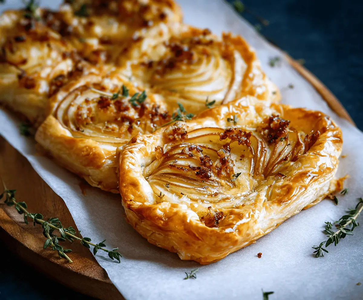 Delicious Pear and Brie Puff Pastry Bites topped with fresh herbs, perfect for appetizer or party snack.