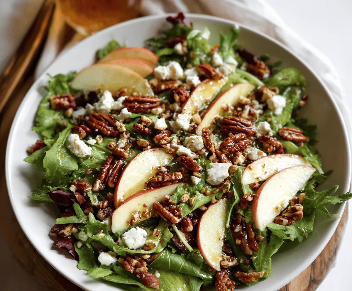 Fresh TikTok Apple Goat Cheese Pecan Salad featuring crisp apple slices, creamy goat cheese, toasted pecans, and mixed greens, perfect for a light, flavorful meal.