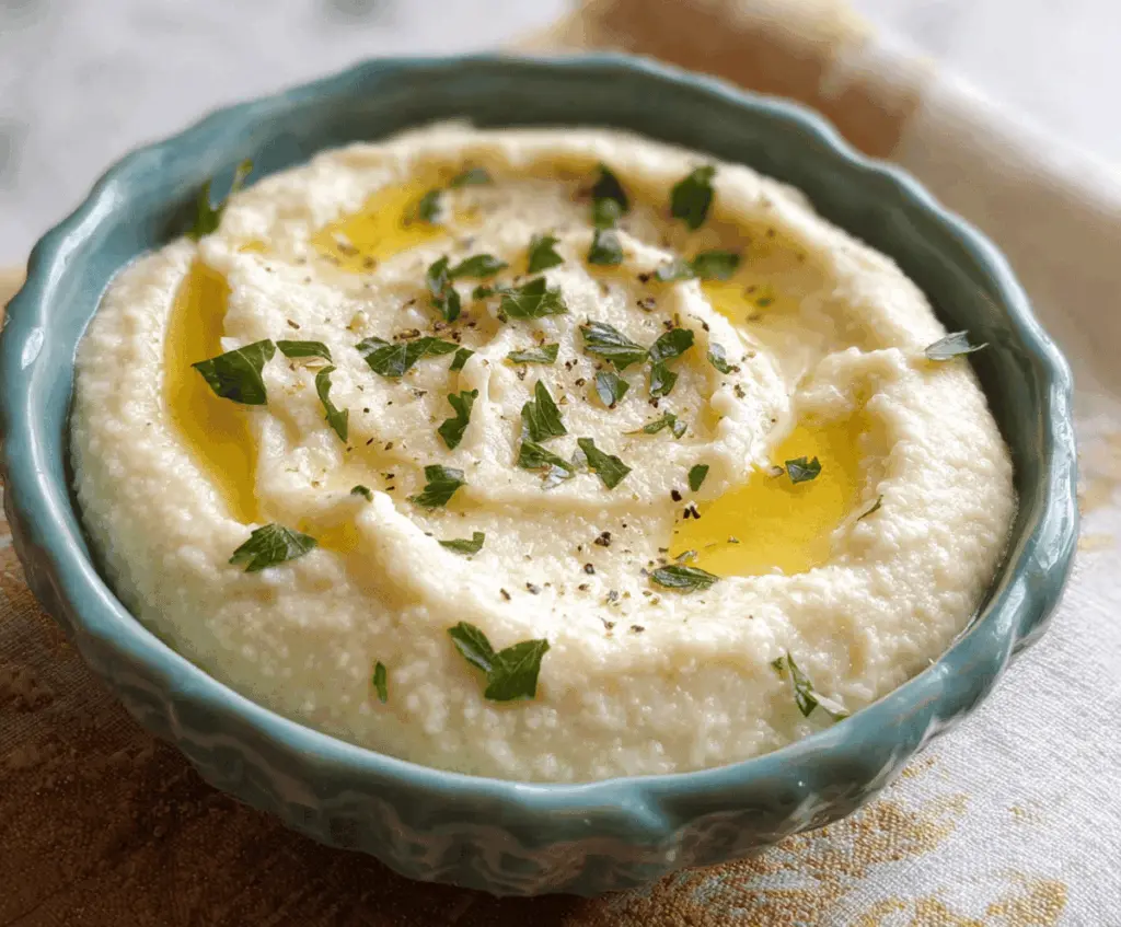 Creamy garlic mashed cauliflower served as a healthy side dish.
