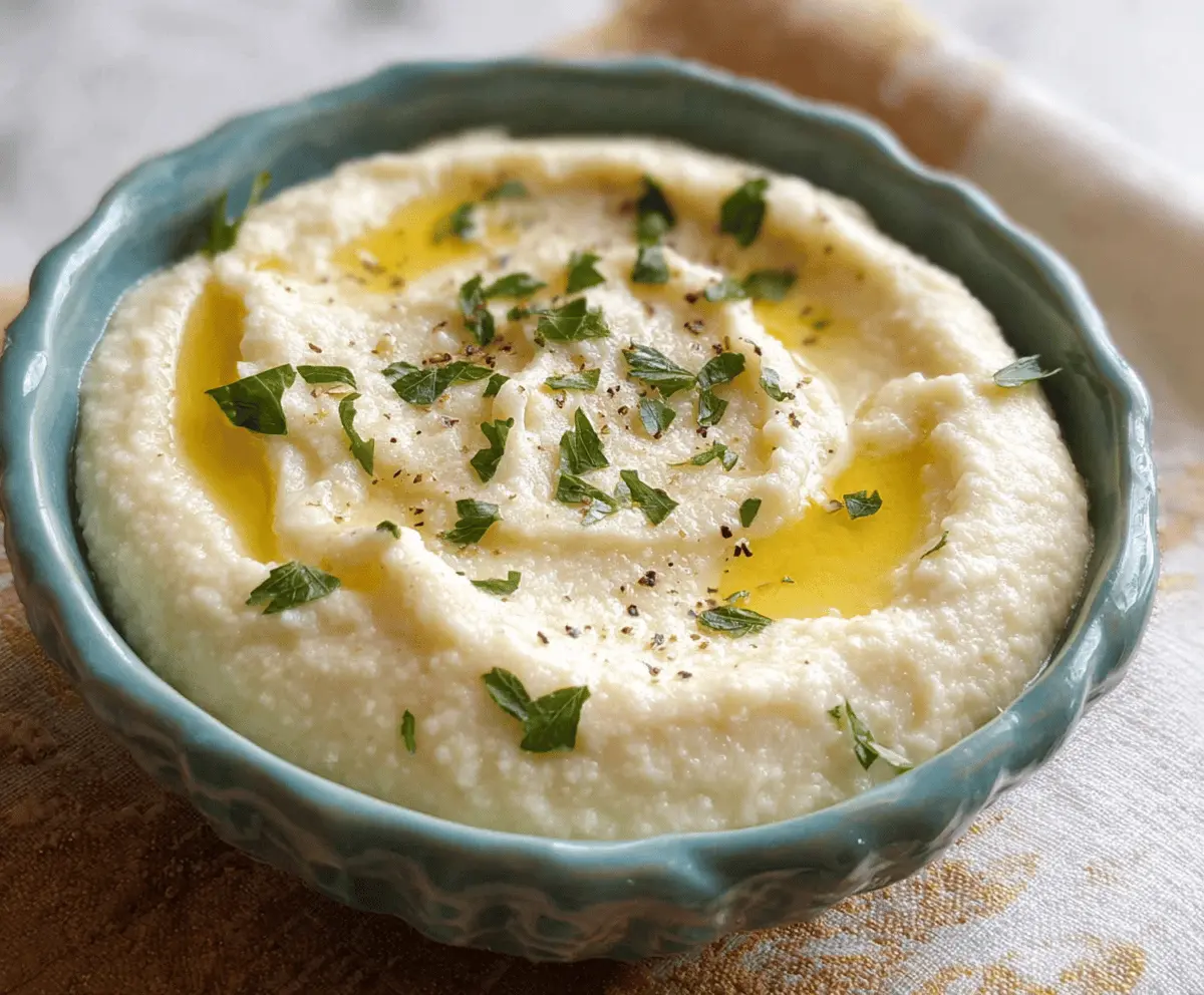 Creamy garlic mashed cauliflower served as a healthy side dish.