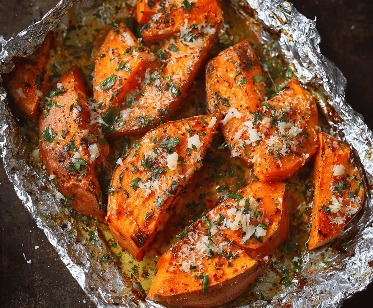 Easy Roasted Sweet Potatoes with Herbs & Parmesan