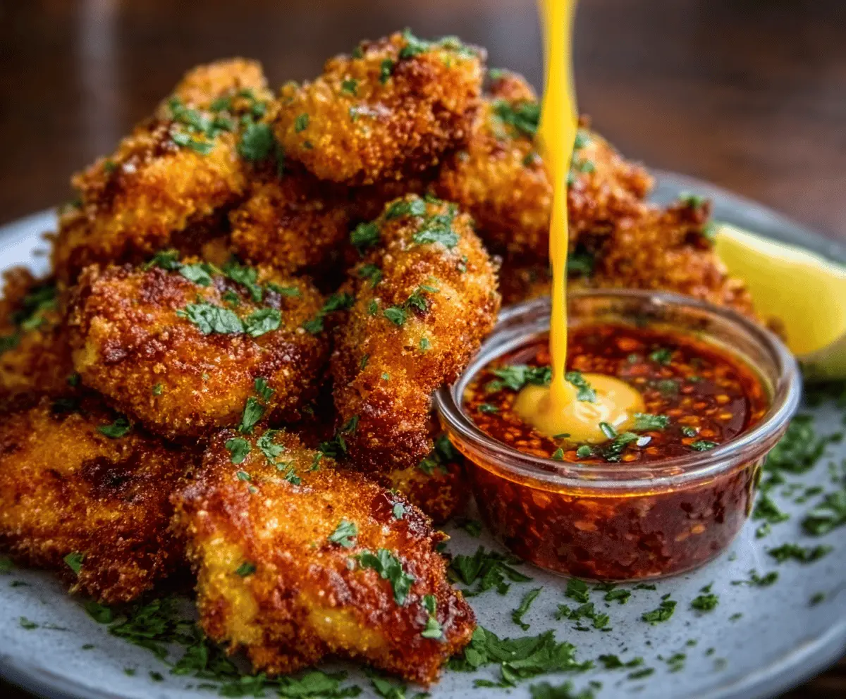 Delicious Cowboy Butter Chicken Bites served on a white plate with herbs.