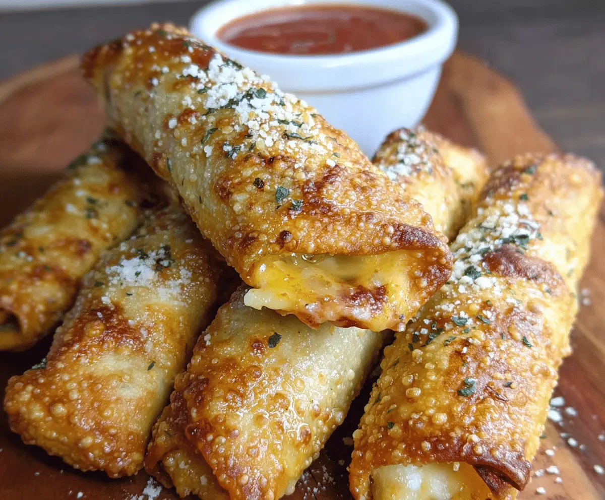 Delicious garlic butter pizza egg rolls with melted cheese and crispy exterior