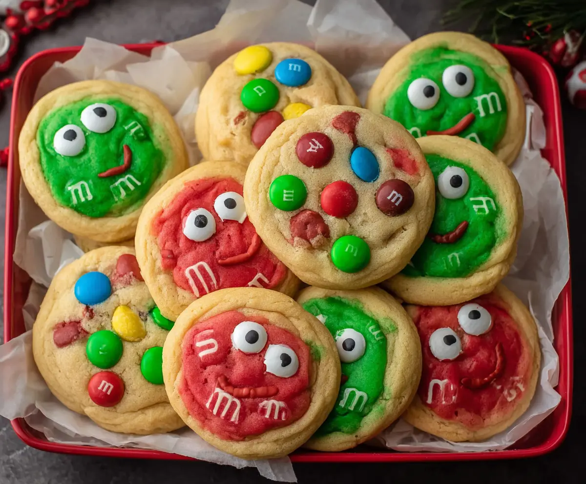 Delicious M&M Christmas Cookies with colorful candies and festive holiday design
