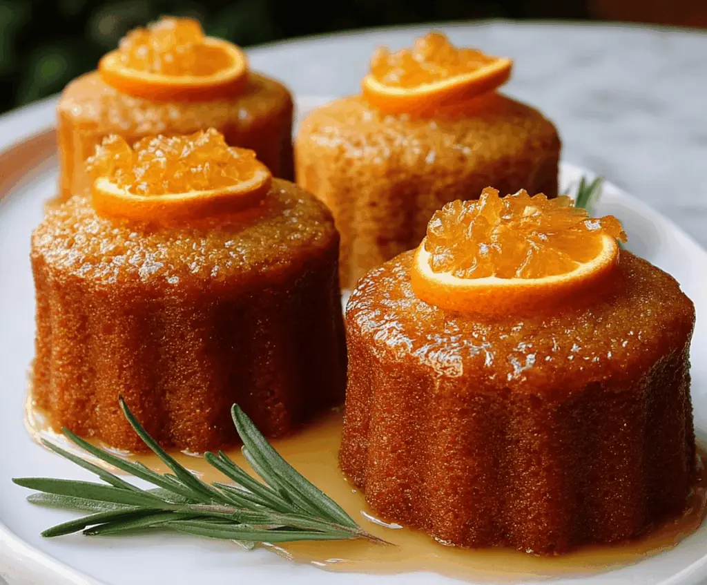 Delicious orange ginger honey cakes with a golden crust on a white plate, perfect for dessert or tea time.