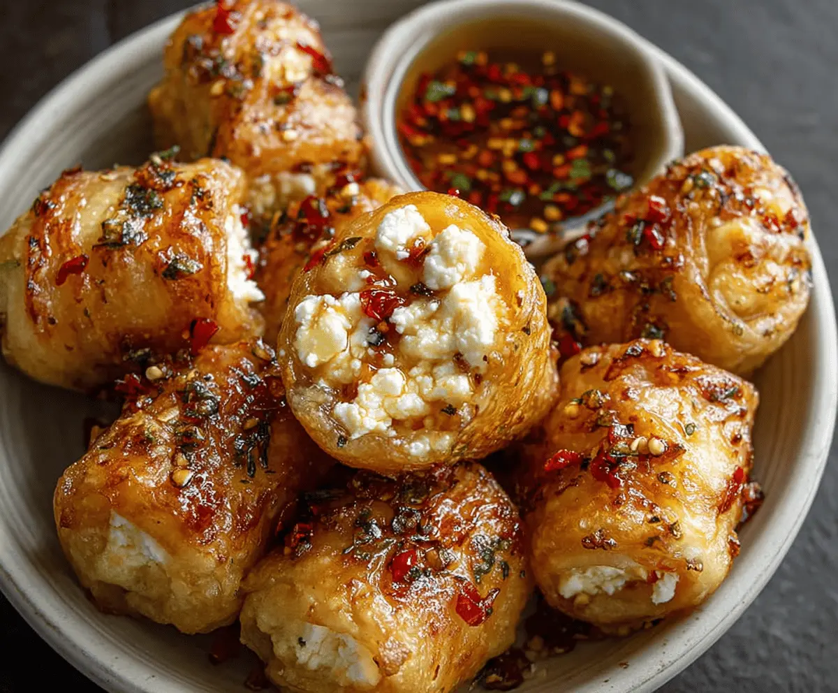 Crispy Oven Fried Feta Rolls with Chili Honey