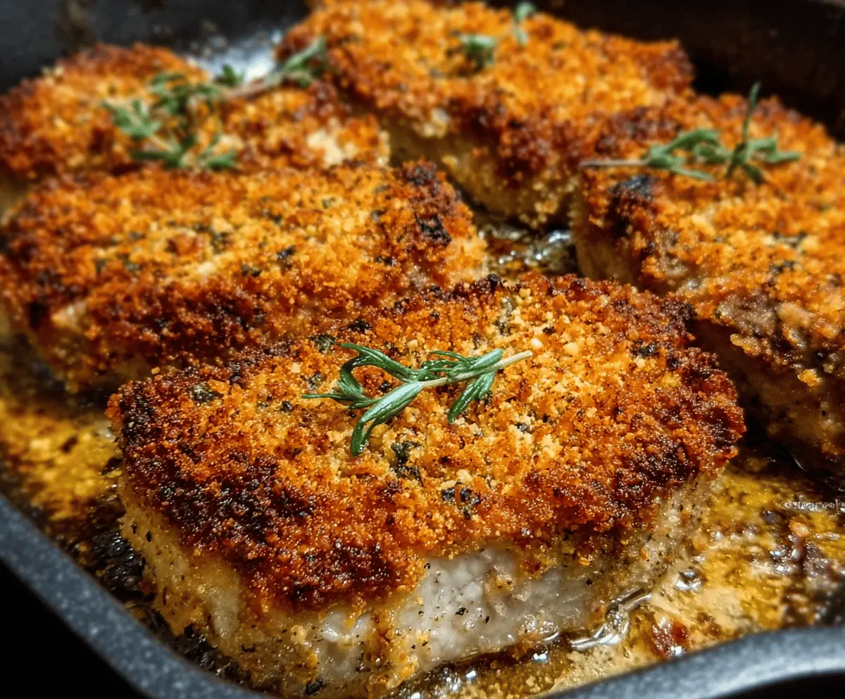 Delicious Parmesan crusted pork chops served with a side of vegetables on a plate.