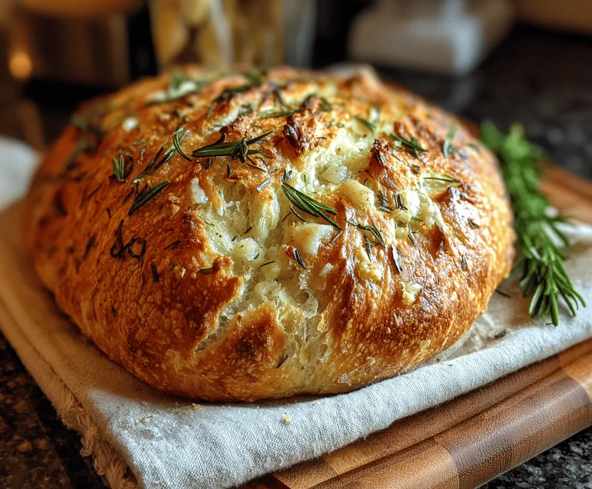 Rustic No-Knead Rosemary Garlic Bread