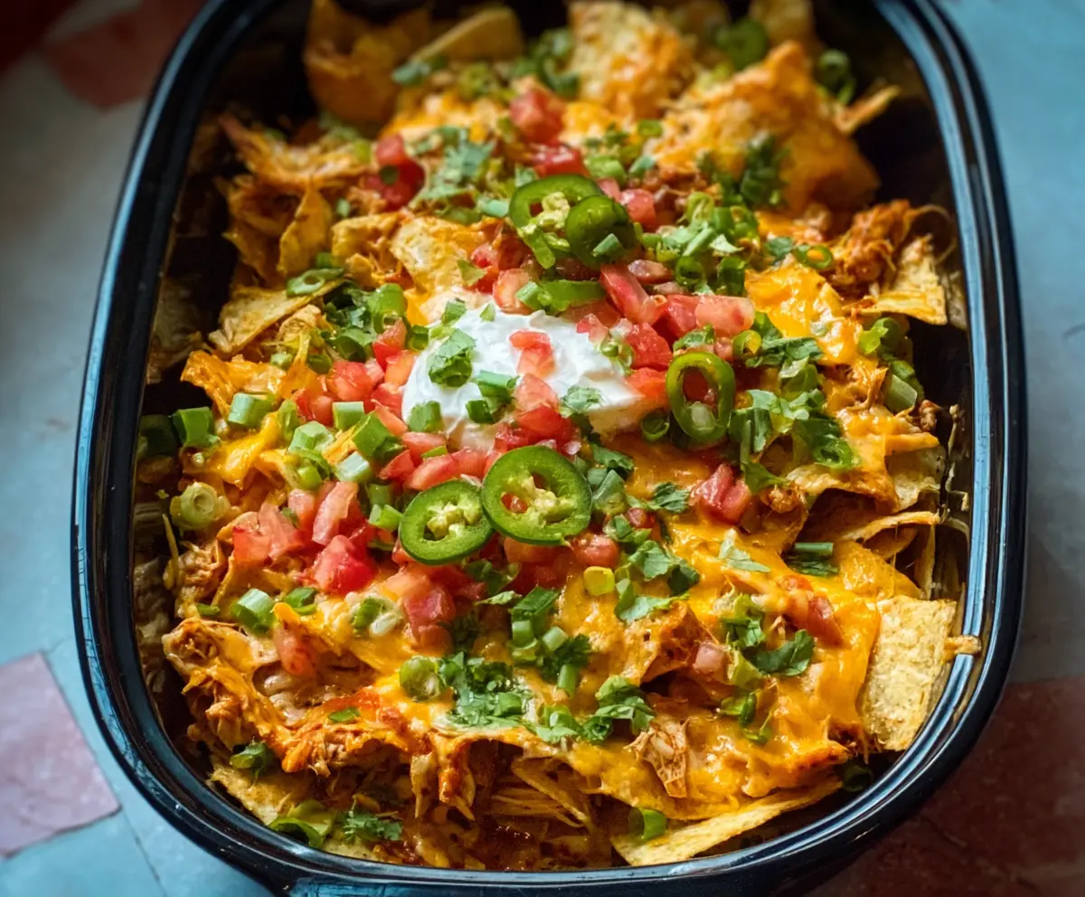 Easy Creamy Crockpot Chicken Nachos