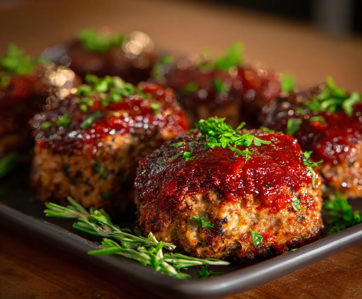 Delicious mini meatloaves served on a plate, perfect for a hearty meal or appetizer.