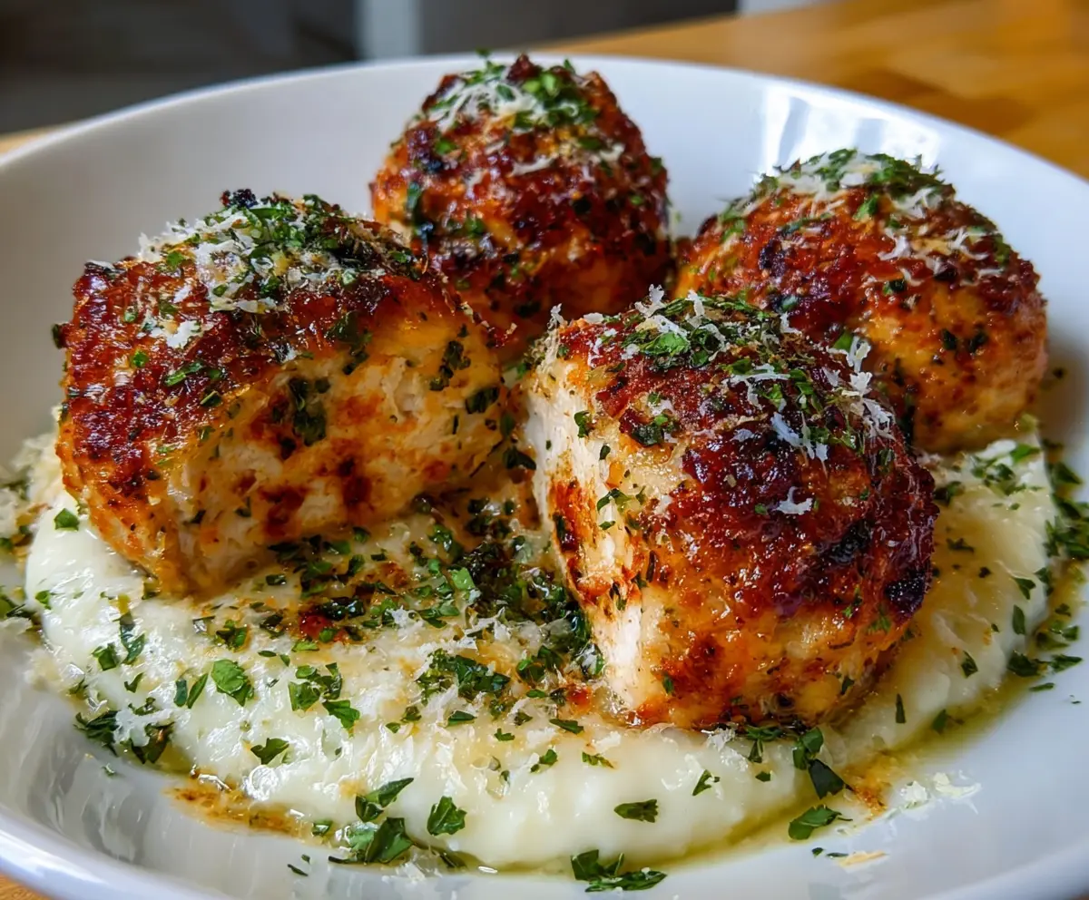 Delicious Parmesan Cloud Chicken Bombs topped with melted cheese and crispy coating