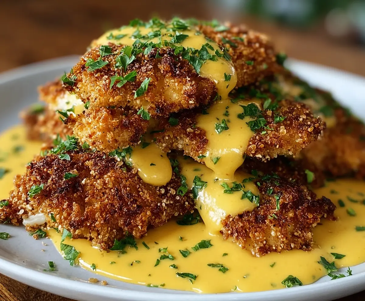 Pretzel Chicken with Mustard-Cheddar Sauce