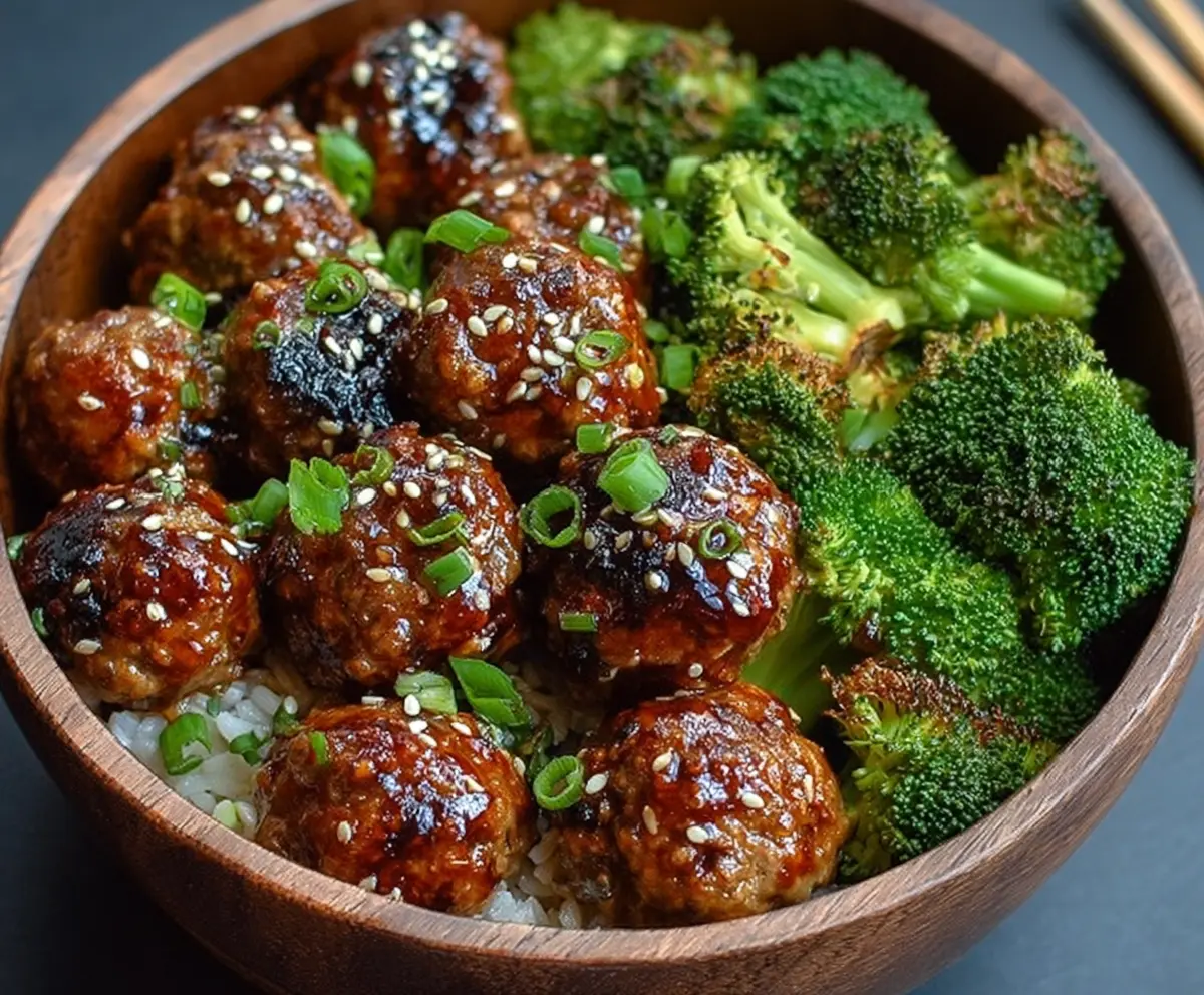 Easy Sticky Mongolian Meatballs & Broccoli