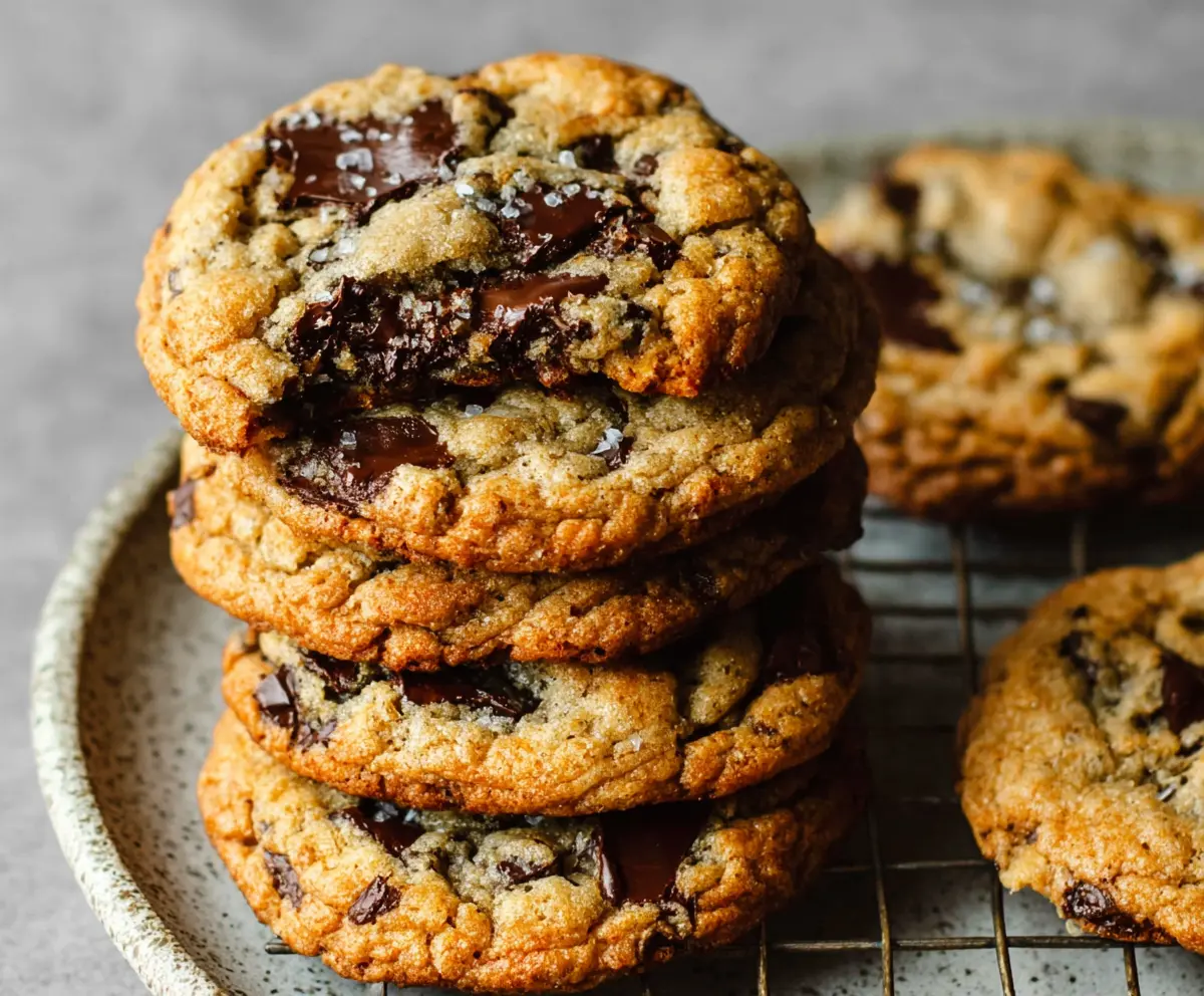 Delicious homemade sourdough discard chocolate chip cookies on a baking tray.