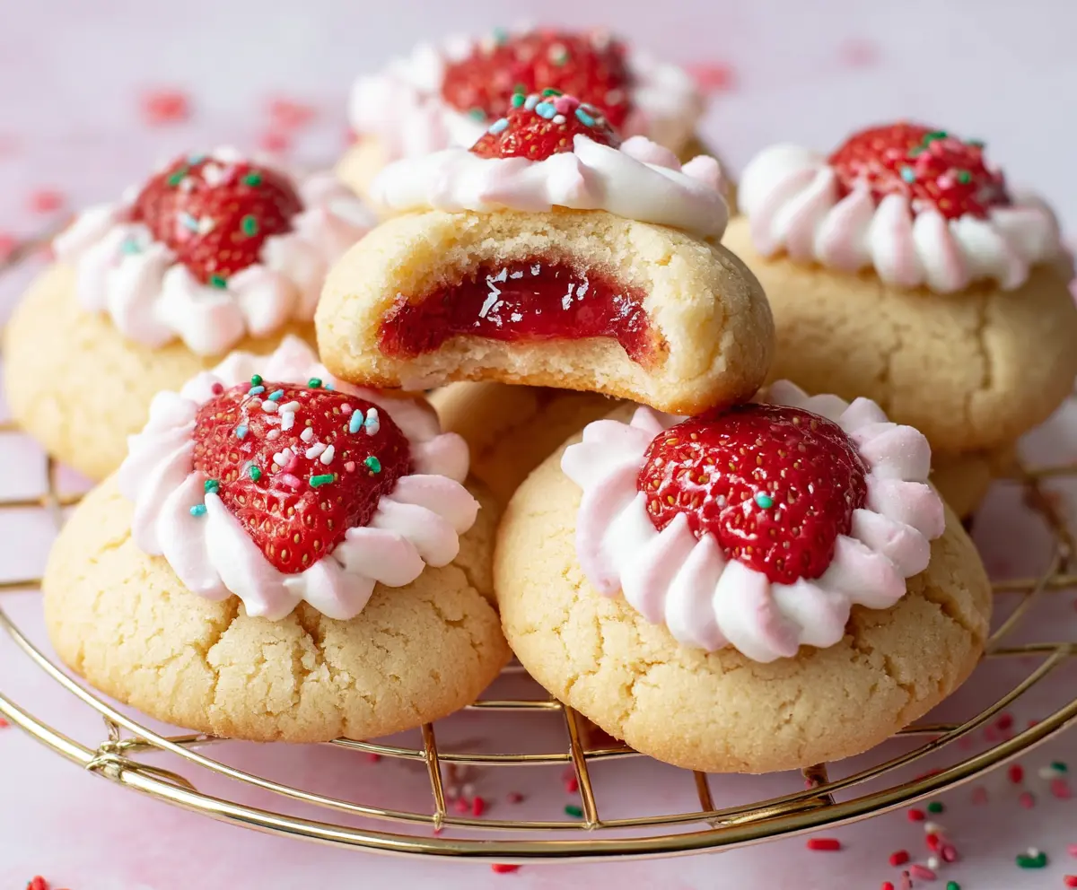 Delicious strawberry shortcake cookies with fresh strawberries and creamy frosting