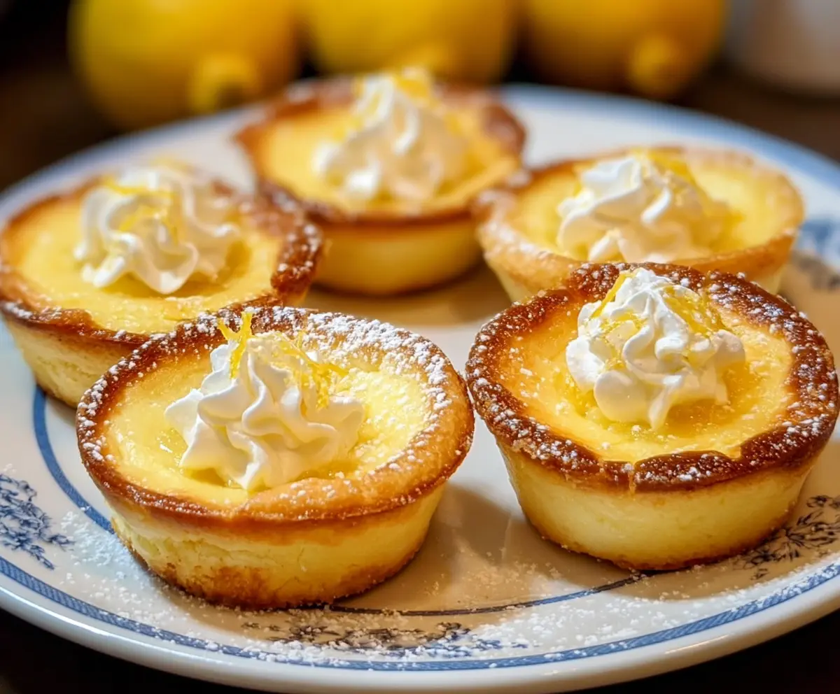 Delicious Baby Lemon Impossible Pie served on a plate with fresh lemon slices for a zesty dessert.