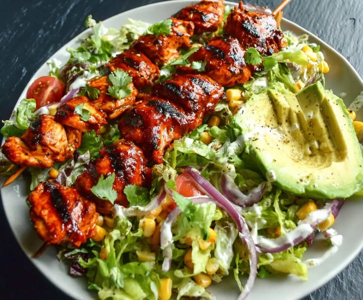 Easy BBQ Chicken Skewer Salad