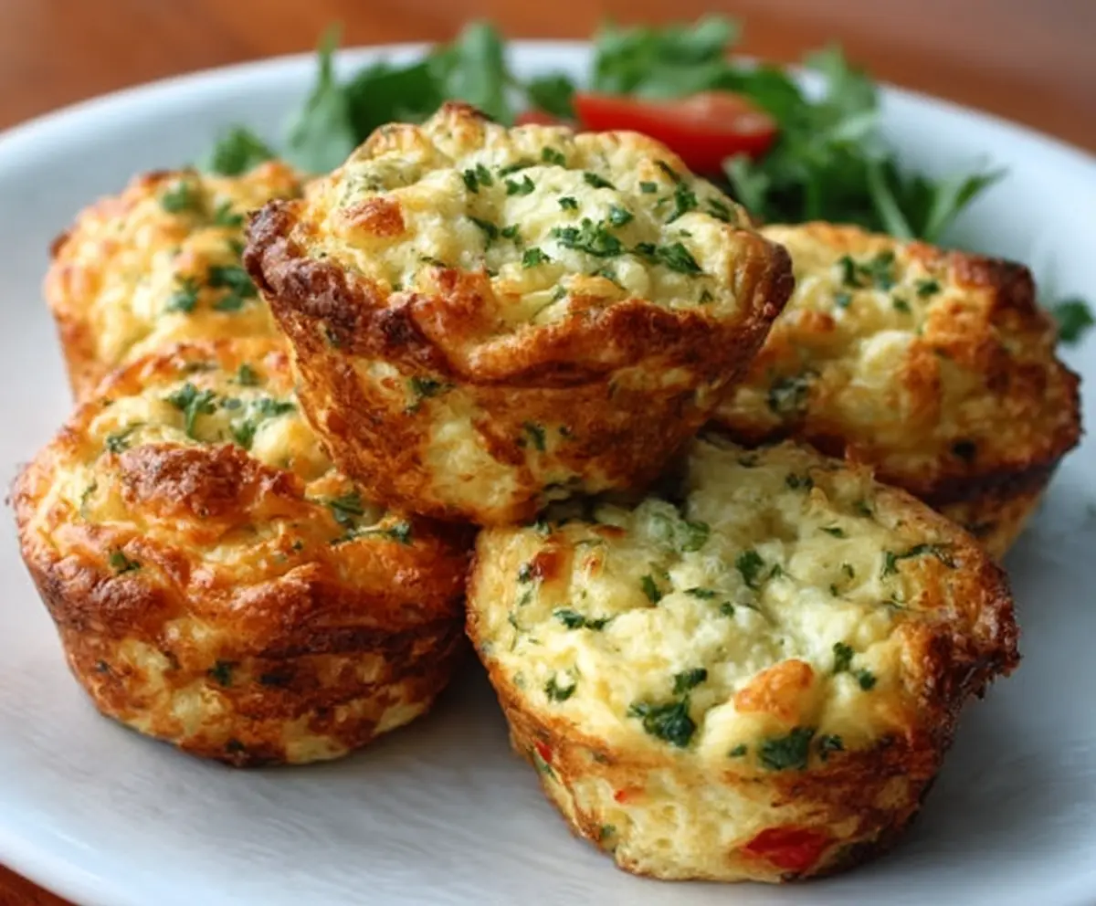 Healthy cottage cheese breakfast muffins with fresh herbs and whole grain ingredients.