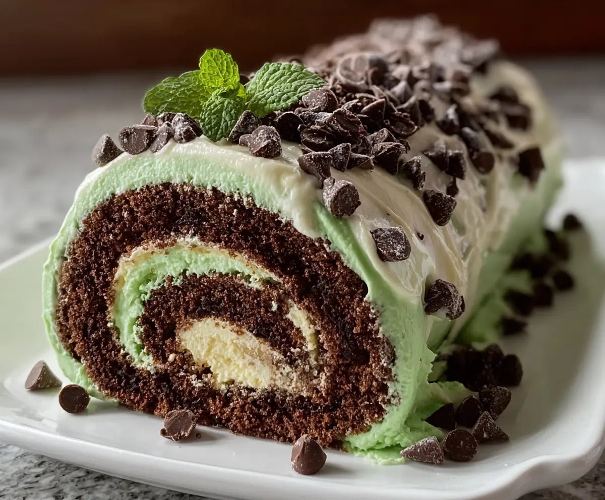 Easy Mint Chocolate Chip Cake Roll
