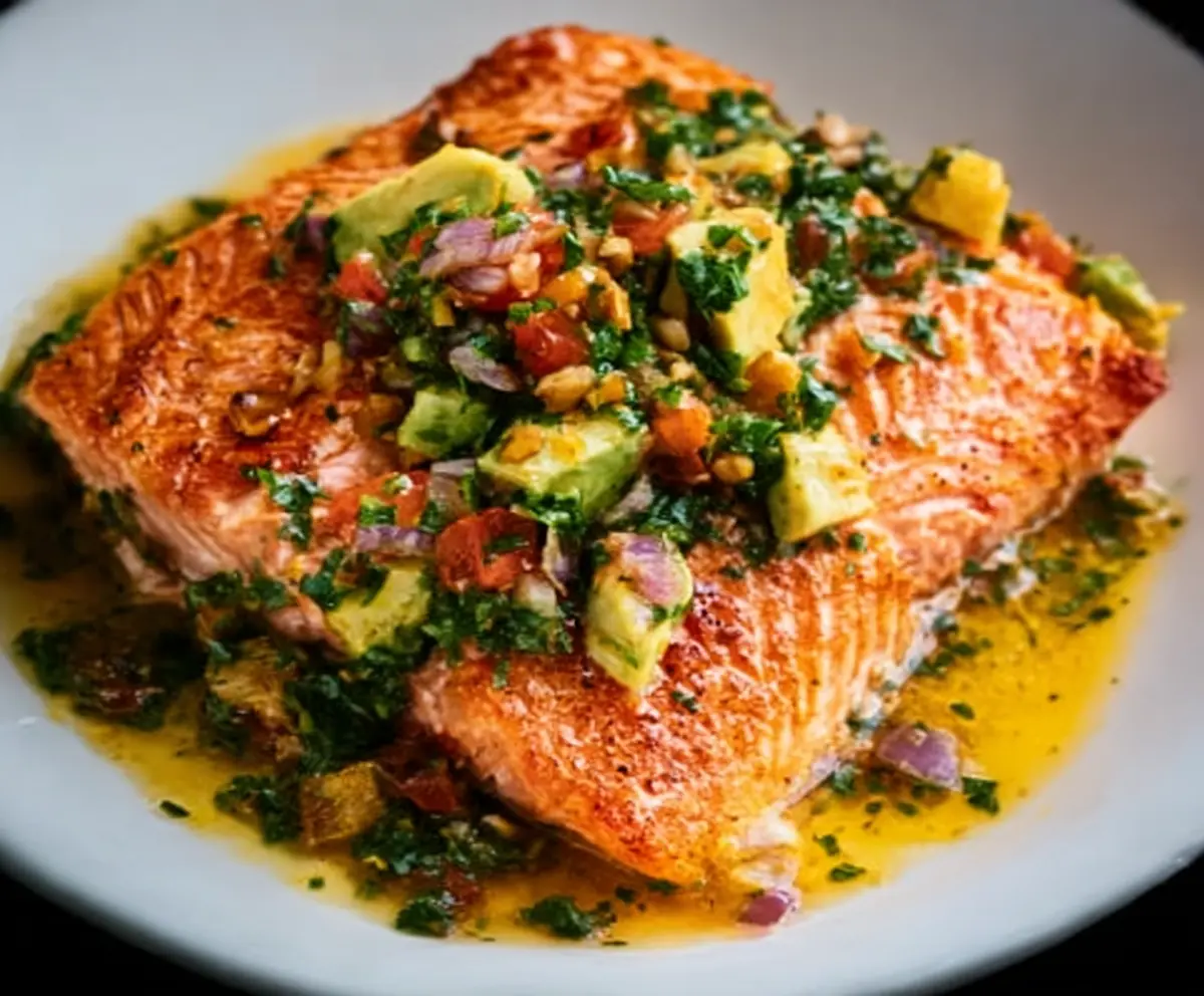 Crispy Salmon with Nutty Salsa