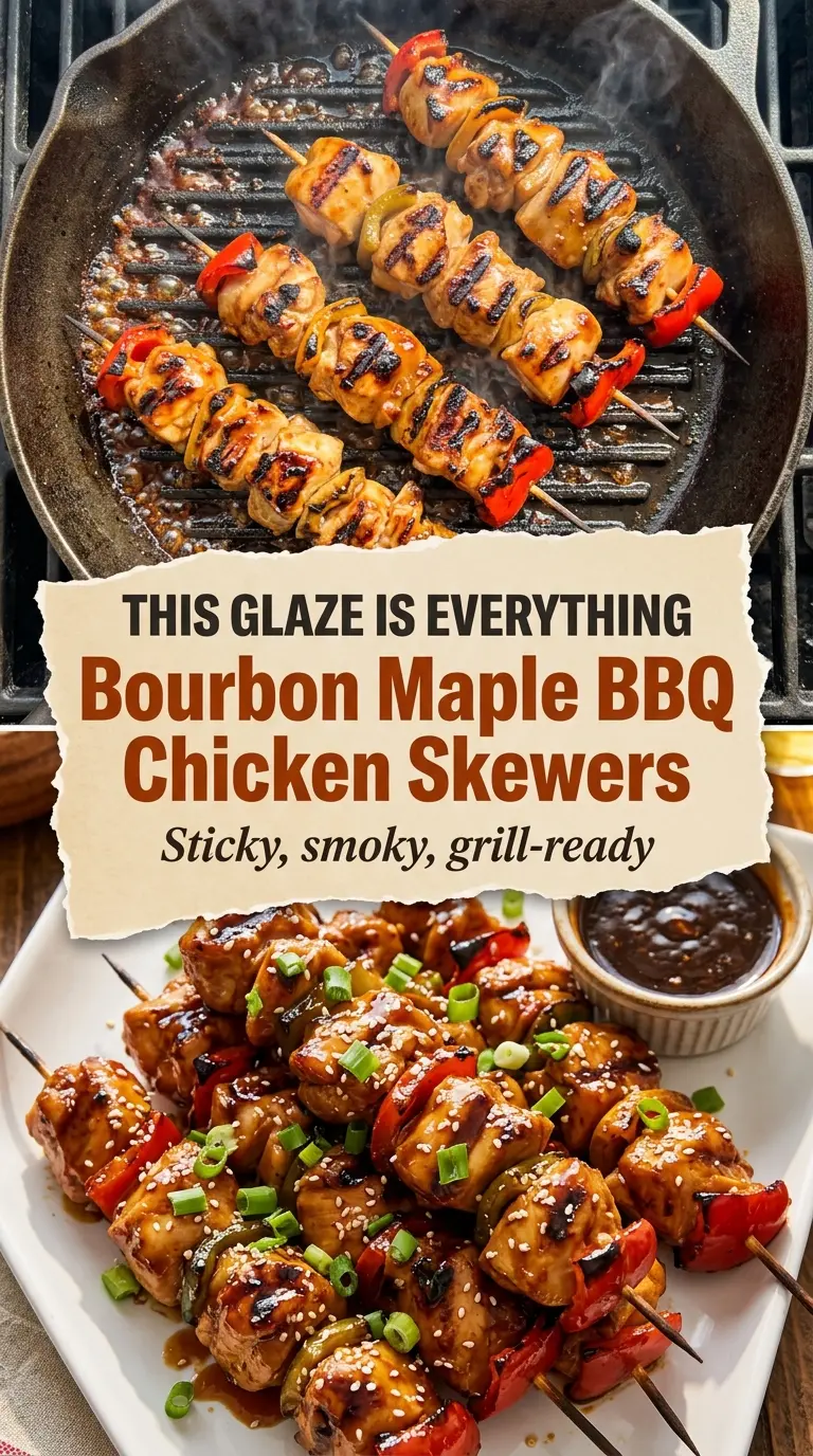 Bourbon Maple BBQ Chicken Skewers smoky sticky grilled