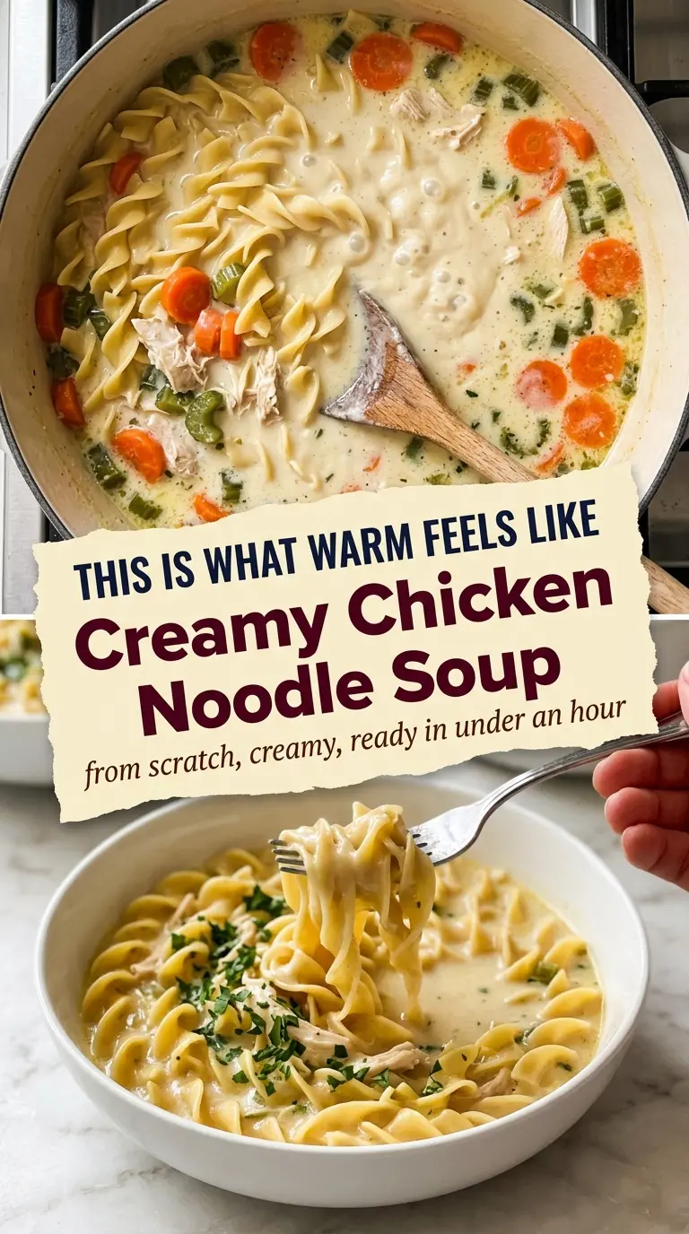 Creamy chicken noodle soup from scratch