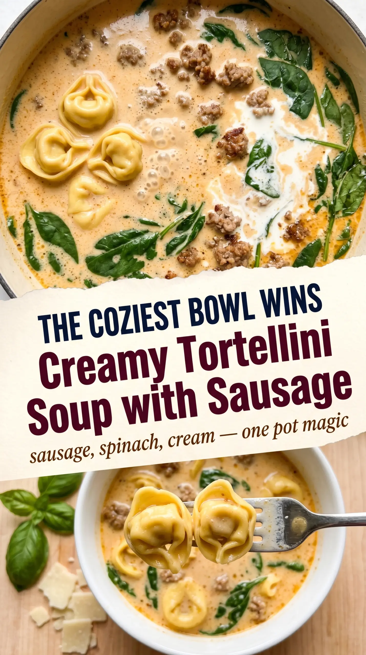 Creamy tortellini soup with sausage