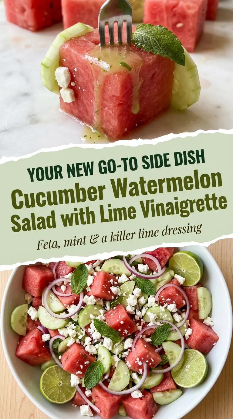 Cucumber watermelon salad with lime vinaigrette, fresh, crisp, colorful
