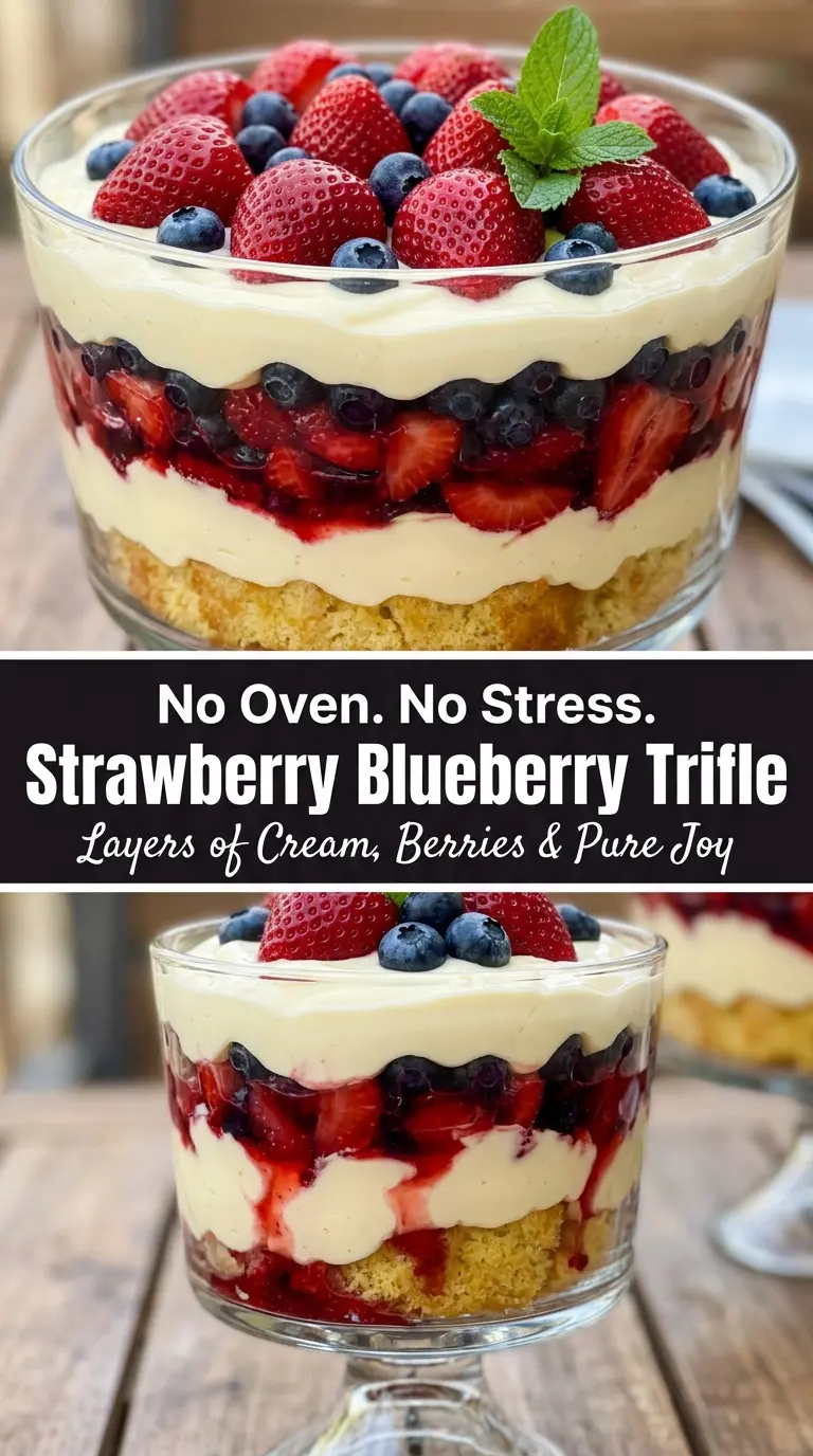 No-Bake Strawberry Blueberry Trifle creamy berry dessert