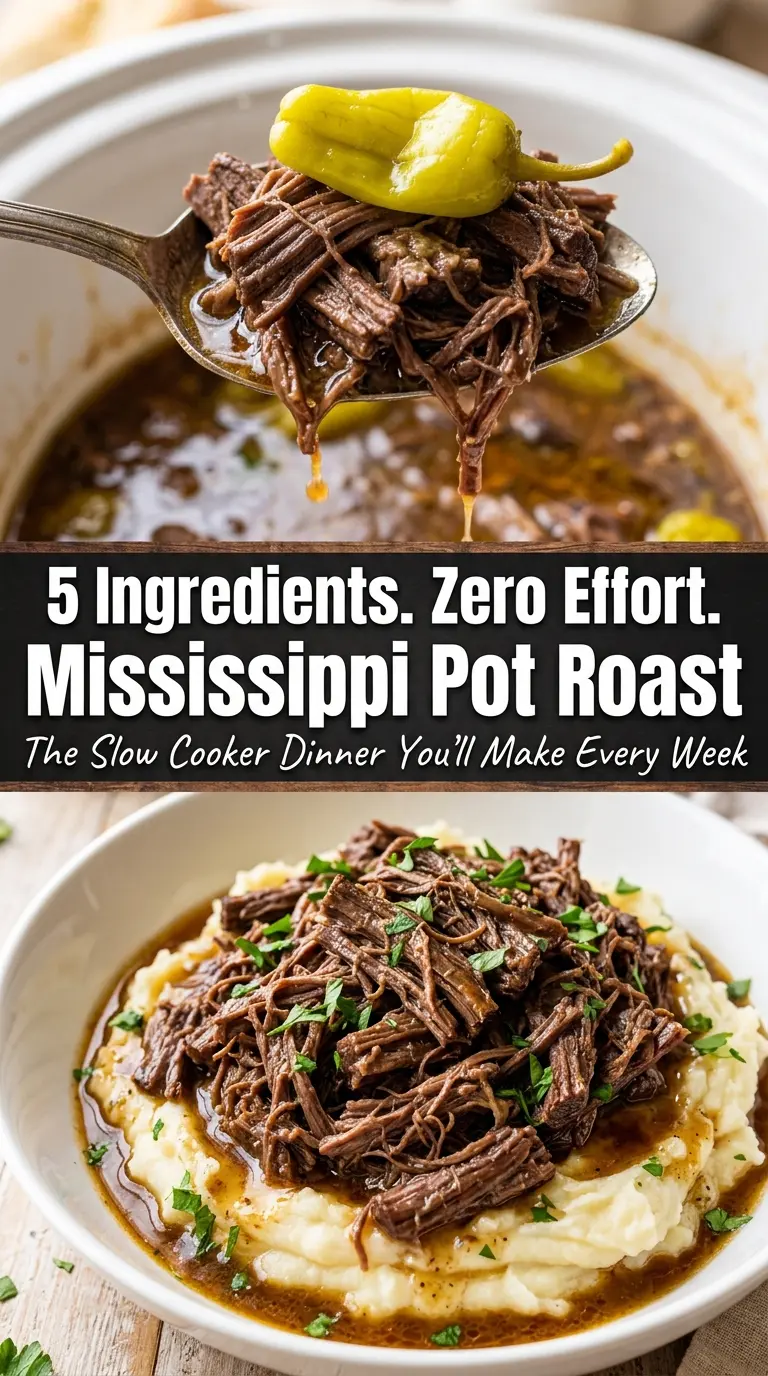 Slow Cooker Mississippi Pot Roast tender beef tangy pepperoncini