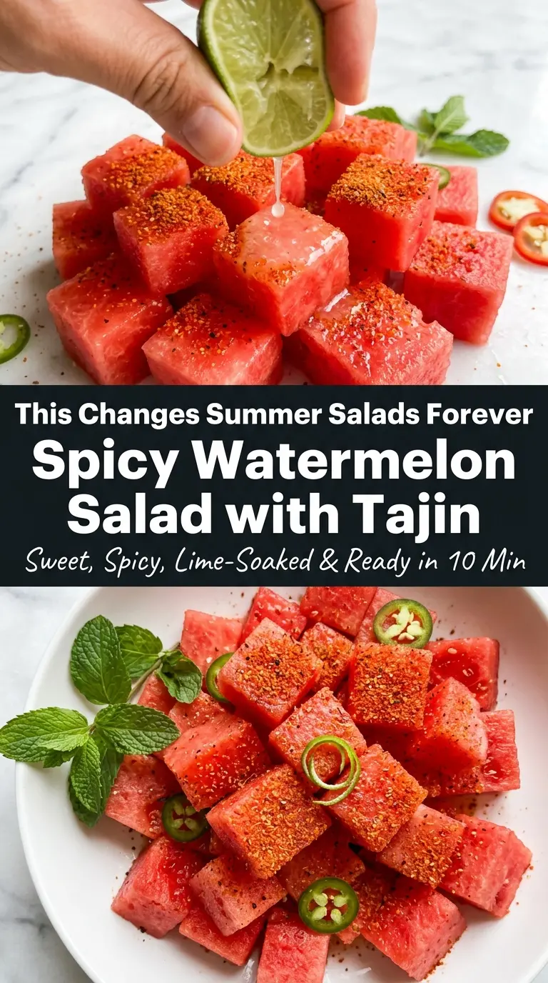 Spicy Watermelon Salad with Tajin and Lime juicy tangy mint