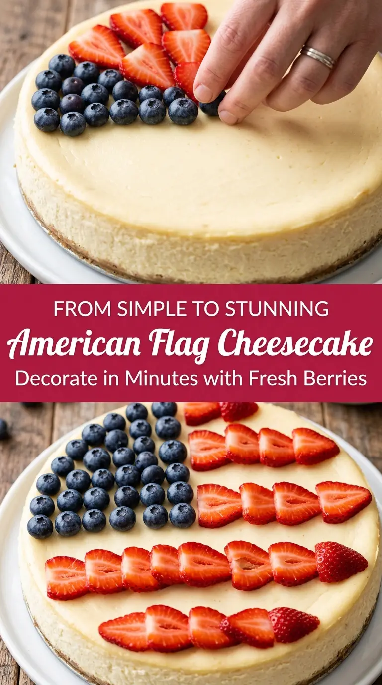 American Flag Cheesecake with Fresh Berries creamy patriotic dessert