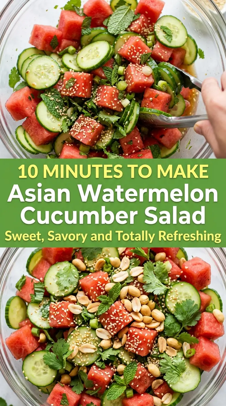 Asian Watermelon Cucumber Salad crisp sesame ginger