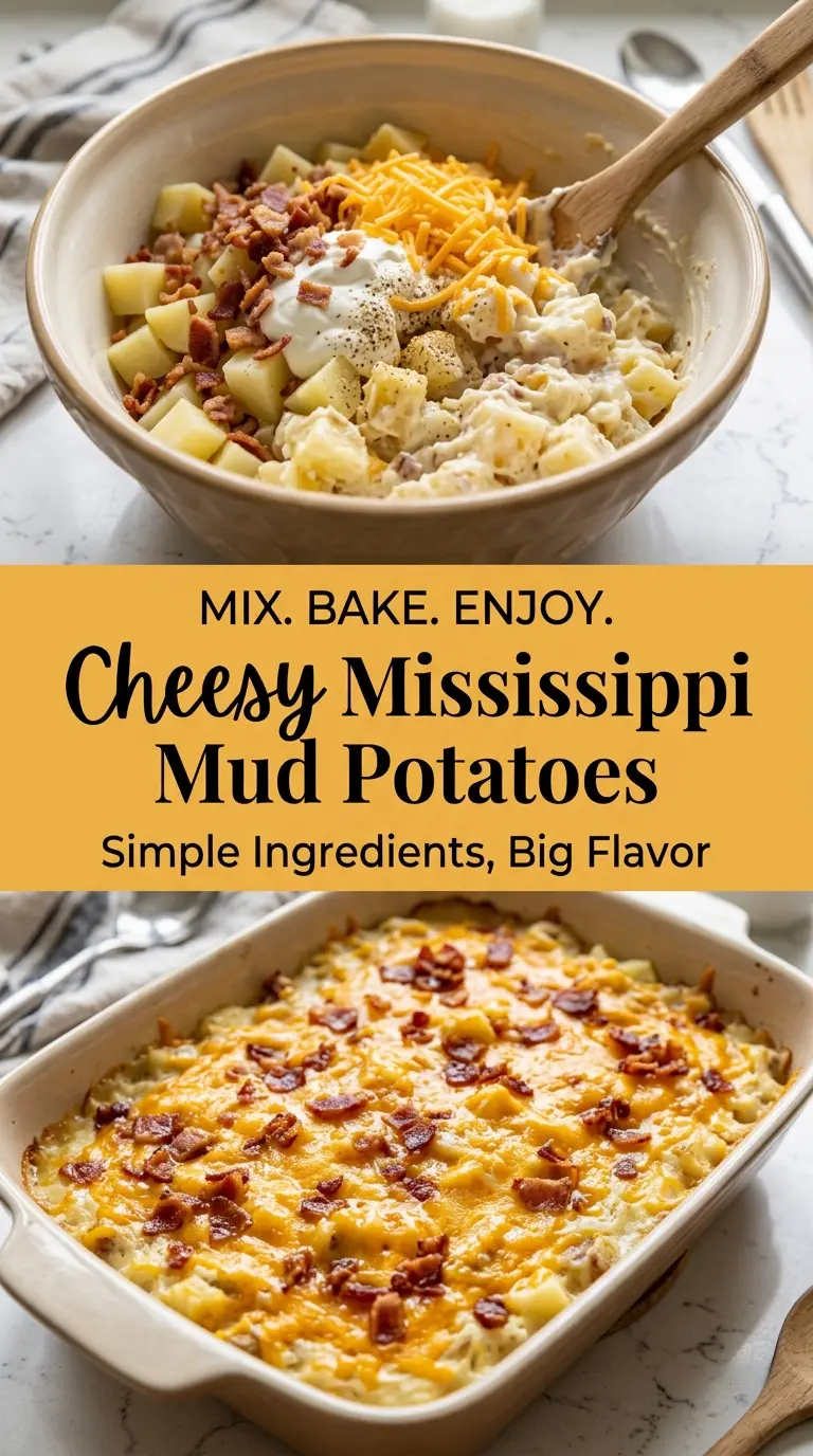 Cheesy Mississippi Mud Potatoes creamy bacon-cheddar