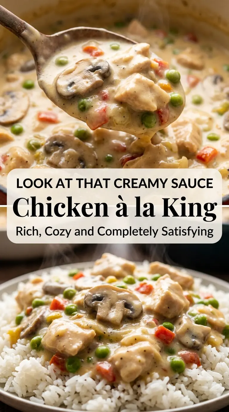 Creamy Chicken a la King, savory mushrooms, tender chicken