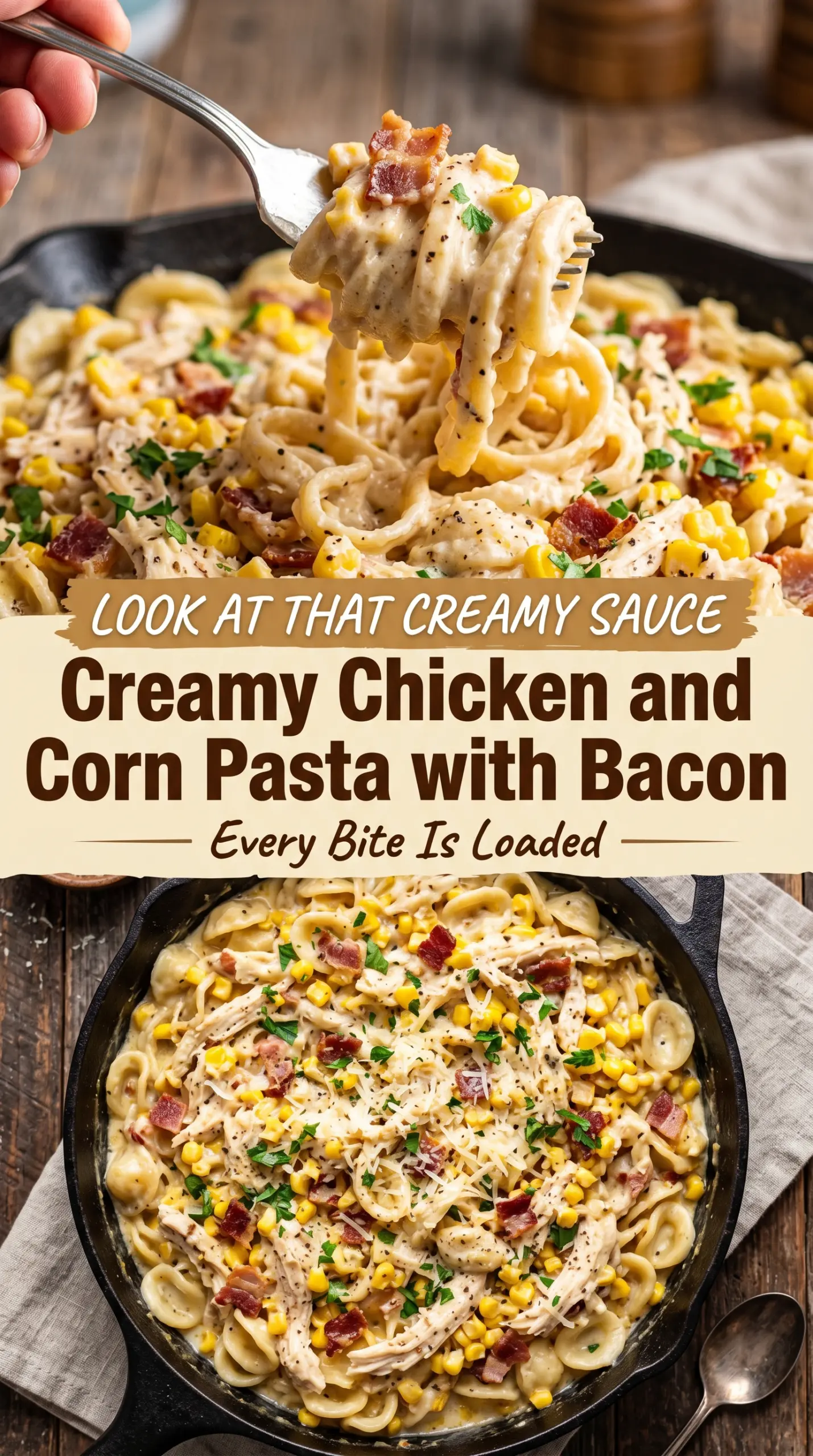 Creamy Chicken and Corn Pasta with Bacon