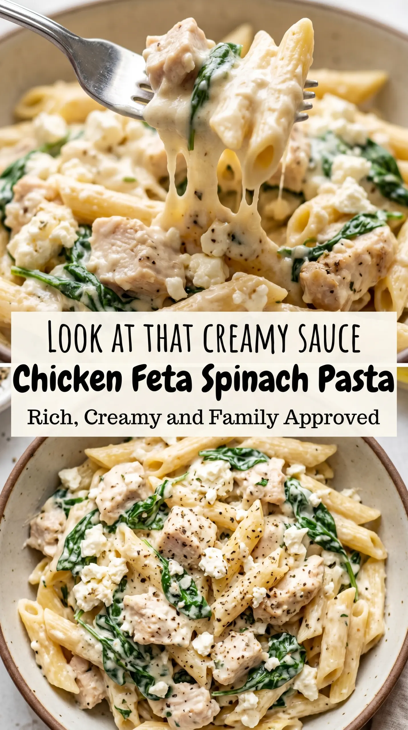 Creamy Chicken Feta Spinach Pasta creamy tangy comforting